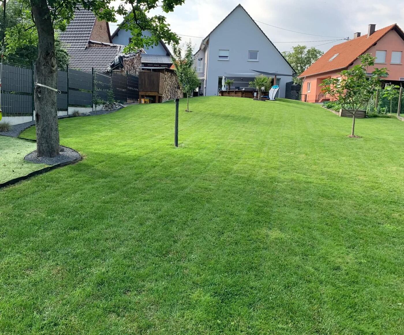 Terrain engazonné tondu et entretenu